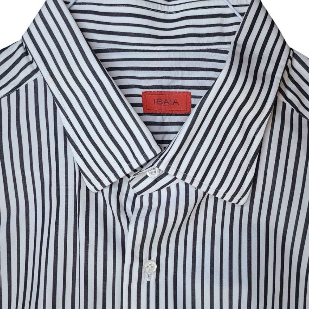 ISAIA Dark Charcoal/Black and White Striped Dress Shirt 👔